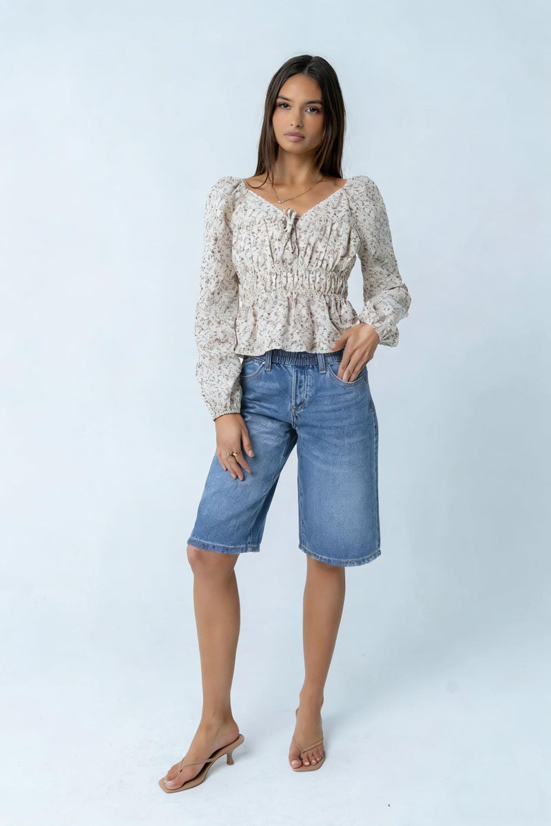 Yousify Womens Bermuda Jean Shorts Elastic Waisted Long Denim Short Knee Length Baggy Jeans Jorts - Image 5