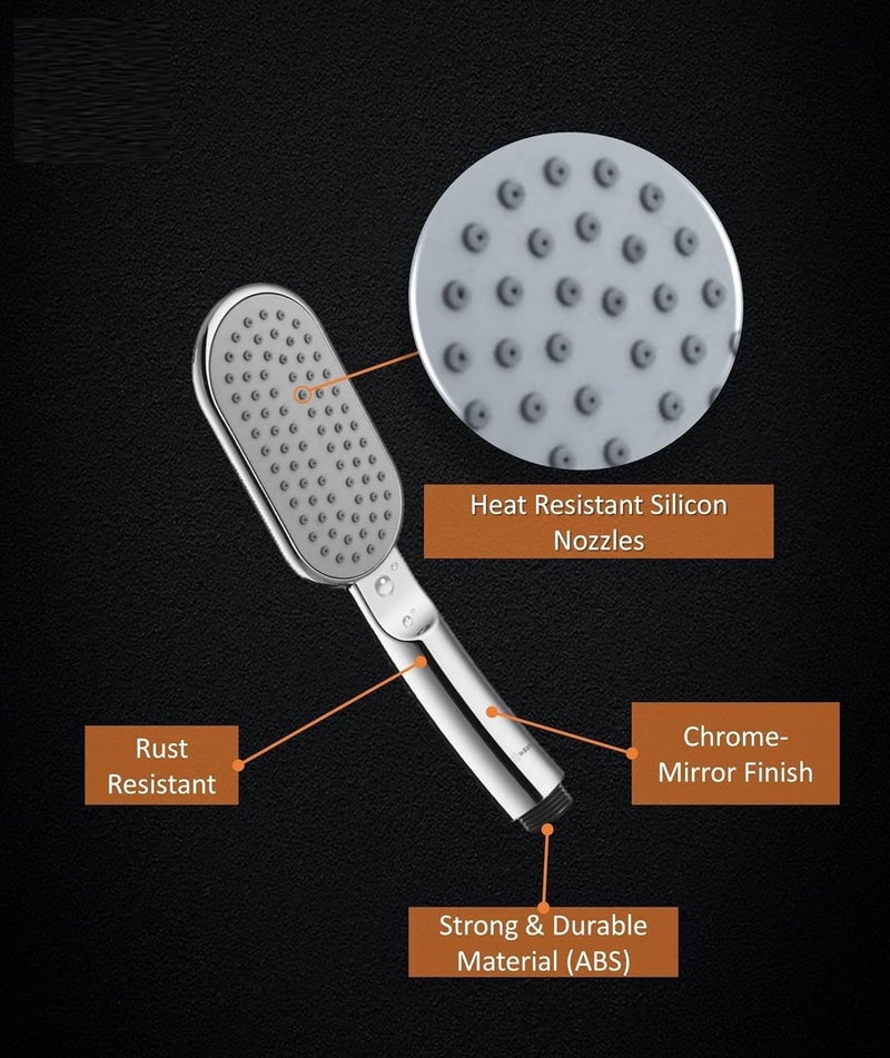MAYUR MAYUR CICH ABS Bathroom Hand Shower set with Rain functions with Steel flexible tube Pipe 15 Meters Hook Chome Finish HS551BSET - Image 4