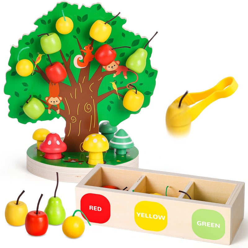 Woodtoe Toddler Fine Motor Skill Toys Montessori Wooden Sensory Toys for Toddlers 3 4 5 6 Year Old Apple Picking Magnetic Tree Toy Color Sorting and Matching Game Educational Learning Gift for Kid - Image 2
