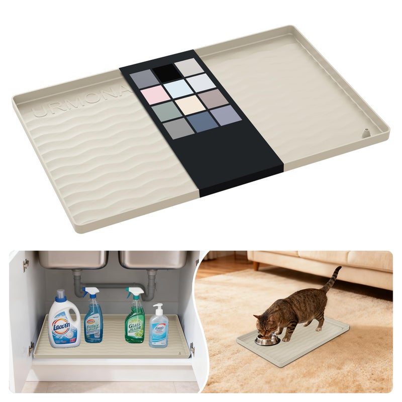 URMONA Waterproof Silicone Under Sink Mat 28'' x 19'' Shelf Liner for Kitchen and Bathroom, Cabinet and Counter Protector, Storage and Organizers, Litter Mat, Pet Cat Puppy Essentials(Cream) - Image 1