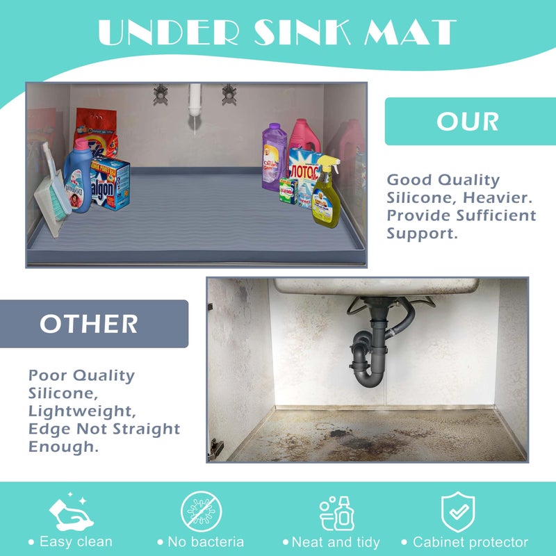 URMONA Waterproof Silicone Under Sink Mat 28'' x 19'' Shelf Liner for Kitchen and Bathroom, Cabinet and Counter Protector, Storage and Organizers, Litter Mat, Pet Cat Puppy Essentials(Cream) - Image 5