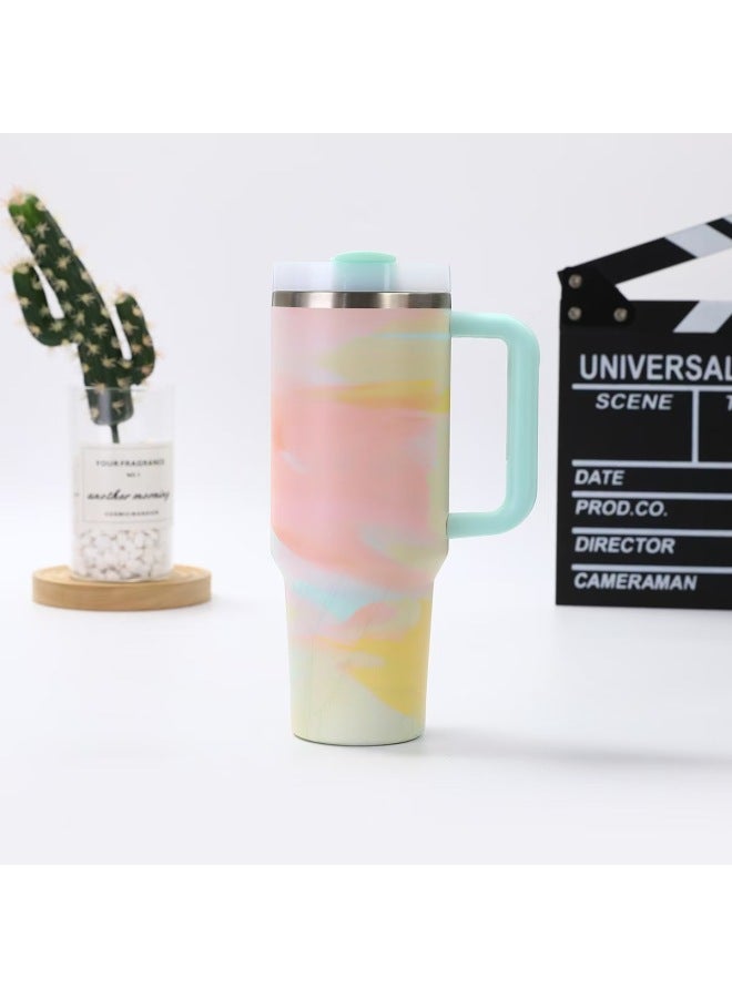 304 Stainless Steel Thermos Cup One Cup Dual-use Double-layer Suction Tube Cup Portable Outdoor Portable Car Cup-color:camouflage Powder-capacity:40OZ  - Image 1