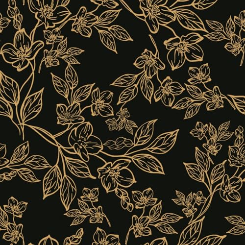 Ismoon Floral Peel and Stick Wallpaper Vintage Black and Gold Contact Paper Dark Stick on Wallaper Removable Self Adhesive Wall Paper for Cabinets Shelf Drawer Bedroom Vinyl Roll 173x196in - Image 1