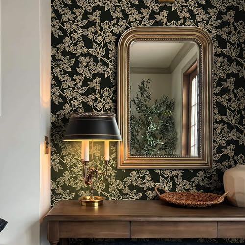 Ismoon Floral Peel and Stick Wallpaper Vintage Black and Gold Contact Paper Dark Stick on Wallaper Removable Self Adhesive Wall Paper for Cabinets Shelf Drawer Bedroom Vinyl Roll 173x196in - Image 3