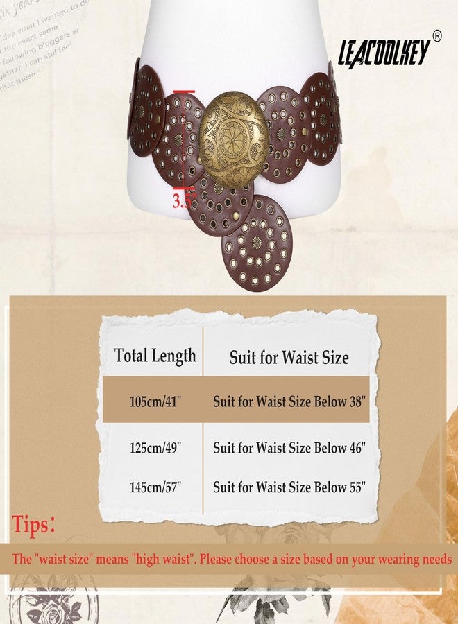 LEACOOLKEY Women Western Leather Belt Boho Disc Conch Waist Belt for Dress Jeans - Image 5