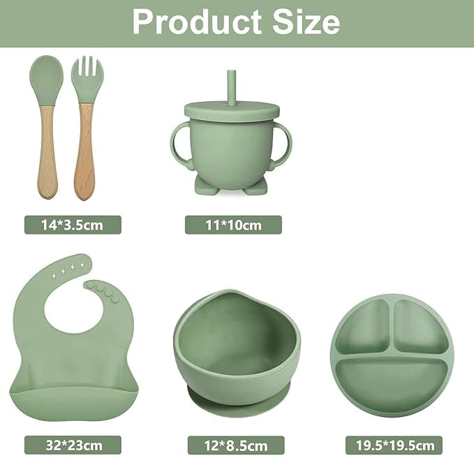 Tinytotem 6-Piece Silicone Baby Feeding Set with Bib, Suction Bowl, Suction Divided Plate, Training Cup with Straw, Spoon & Fork | BPA-Free, Safe, Easy to Clean, Toddler Mealtime Set | - Image 3