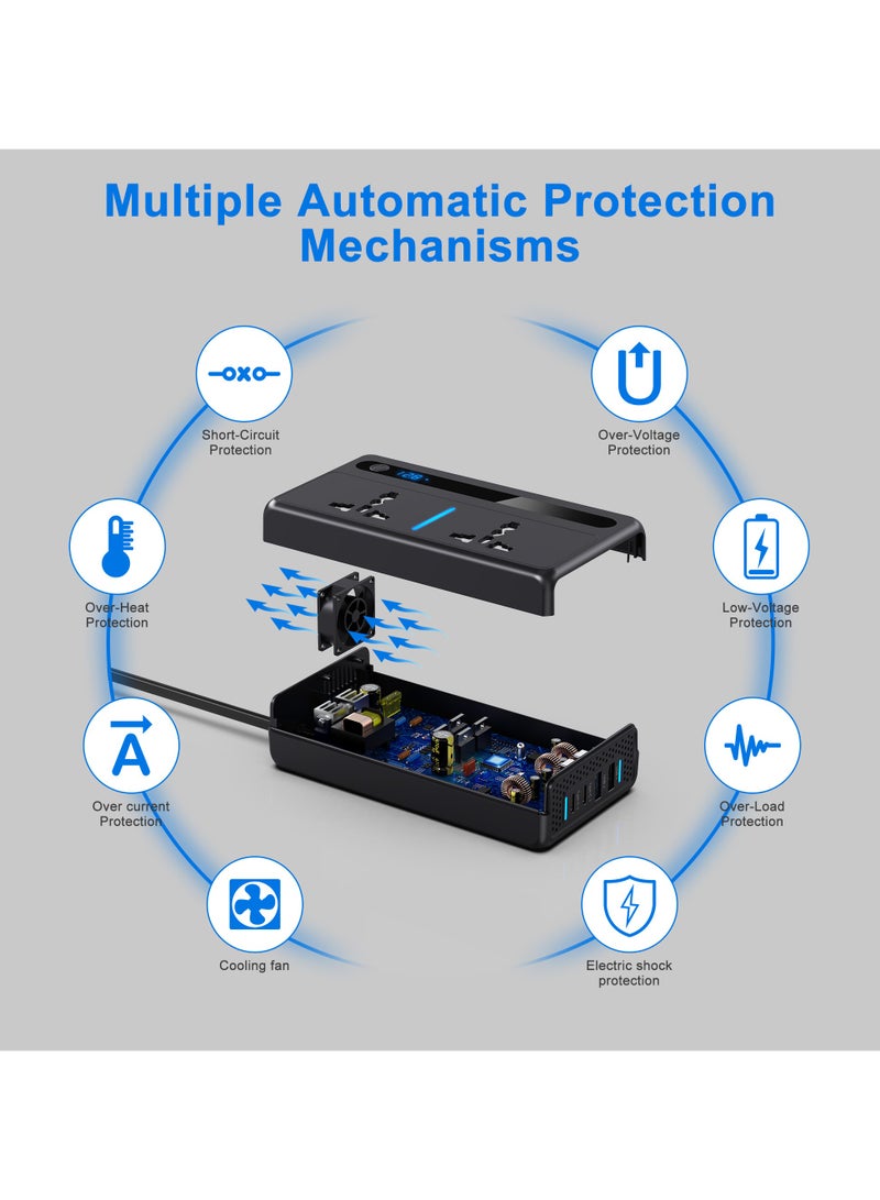 TLAXCA 200W Car Power Inverter, DC 12V/24V to 220V Car Inverter with 2 USB and 2 Type C Ports, Charger Adapter Car Plug Converter with Switch and Current LED Screen, Suitable for Cars, SUV & Truck - Image 3