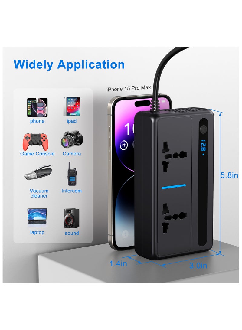 TLAXCA 200W Car Power Inverter, DC 12V/24V to 220V Car Inverter with 2 USB and 2 Type C Ports, Charger Adapter Car Plug Converter with Switch and Current LED Screen, Suitable for Cars, SUV & Truck - Image 5