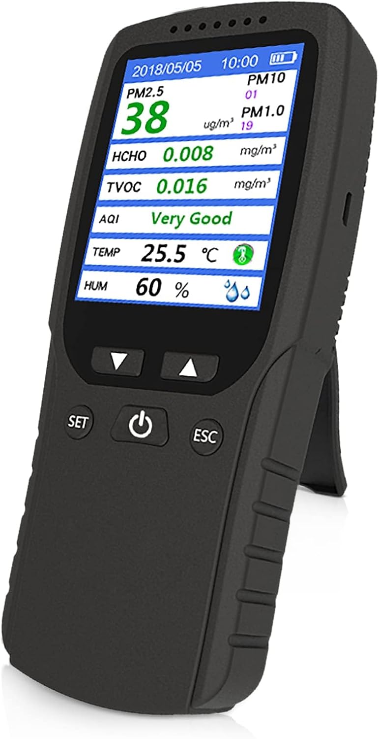 SOLARAE Air Quality Monitor, Formaldehyde Detector, Temperature & Humidity Meter, Pollution Tester, Sensor; Detect PM2.5/PM10/PM1.0 Micron Dust, Test Indoor TVOC Volatile Organic Compound Gas; eBook - Image 1