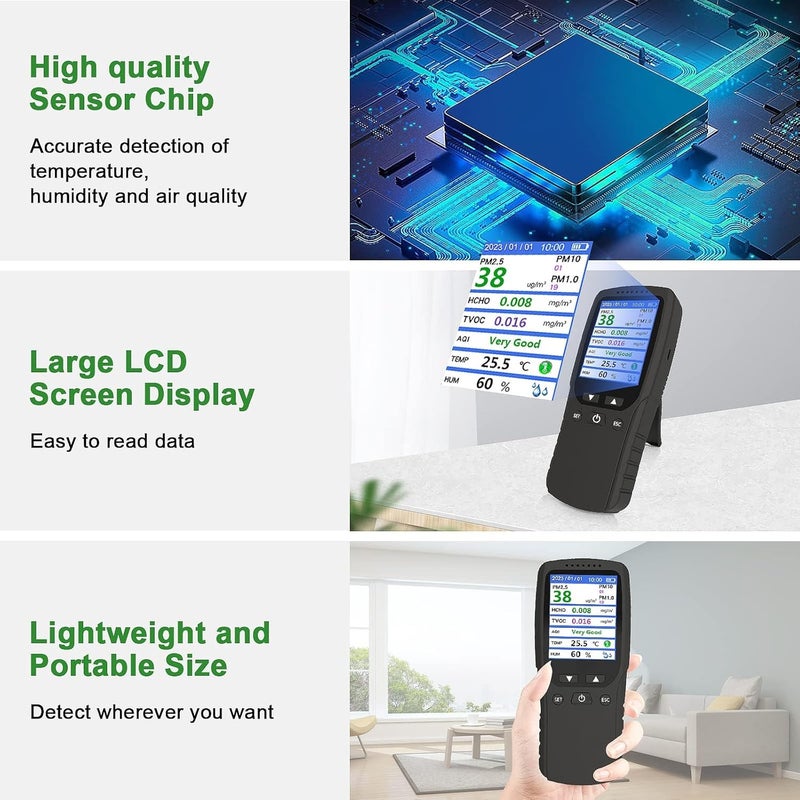 SOLARAE Air Quality Monitor, Formaldehyde Detector, Temperature & Humidity Meter, Pollution Tester, Sensor; Detect PM2.5/PM10/PM1.0 Micron Dust, Test Indoor TVOC Volatile Organic Compound Gas; eBook - Image 2