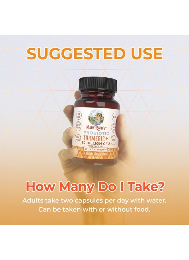 Probiotic Turmeric + Extra Gi Support 62 Billion Cfu Ingredients Turmeric Complex With Probiotics Turmeric Curcumin Capsules For Digestion Plantbased Vegan 60 Ct