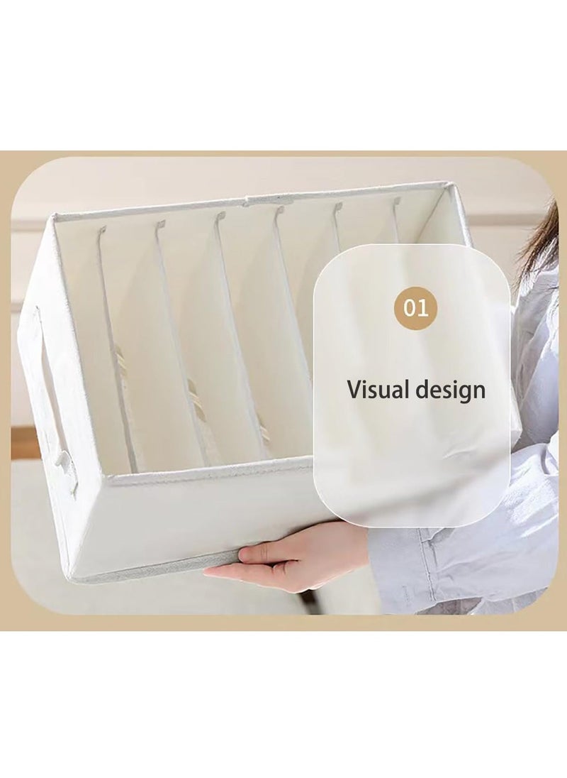 Arabest 3 Pack Clothes Organizer for Closet, Wardrobe Storage Organizers with Handles and 8 Grids, Foldable Cotton Linen Under Bed Clothing Drawers Boxes for Bras, Jeans, Sweaters(Beige) - Image 3
