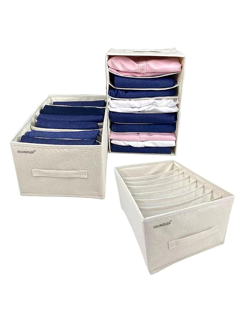 Arabest 3 Pack Clothes Organizer for Closet, Wardrobe Storage Organizers with Handles and 8 Grids, Foldable Cotton Linen Under Bed Clothing Drawers Boxes for Bras, Jeans, Sweaters(Beige) - Image 4
