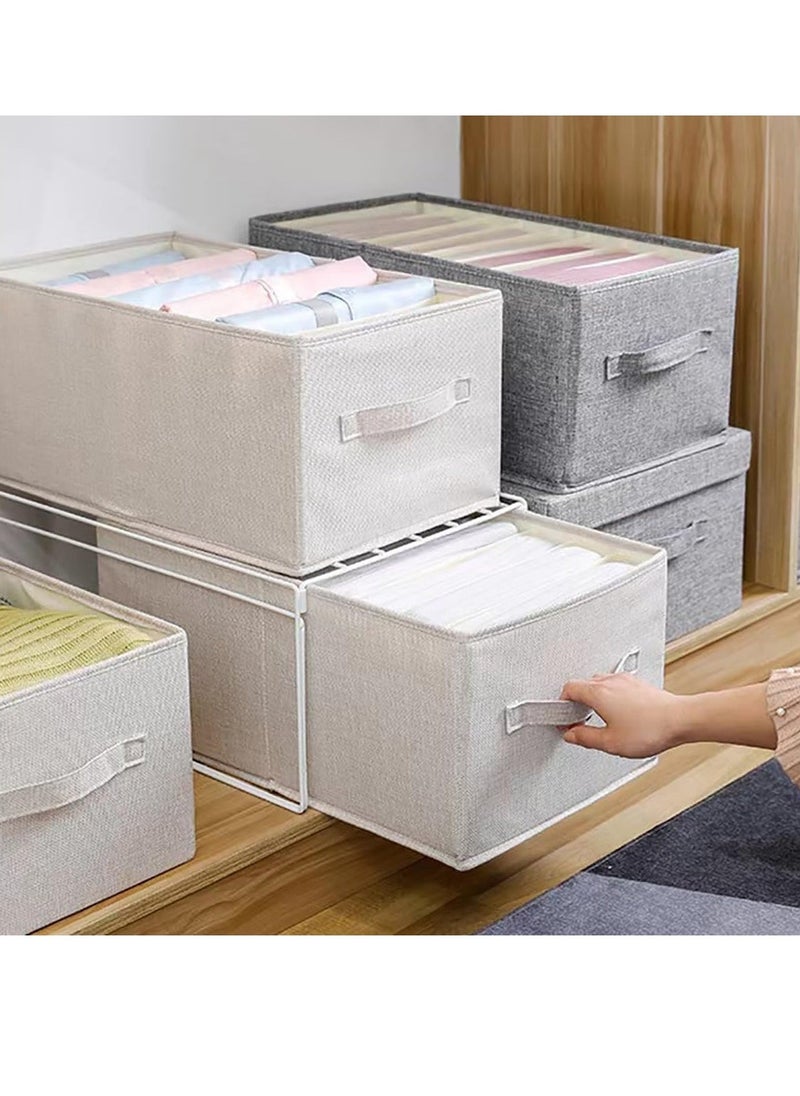 Arabest 3 Pack Clothes Organizer for Closet, Wardrobe Storage Organizers with Handles and 8 Grids, Foldable Cotton Linen Under Bed Clothing Drawers Boxes for Bras, Jeans, Sweaters(Beige) - Image 2