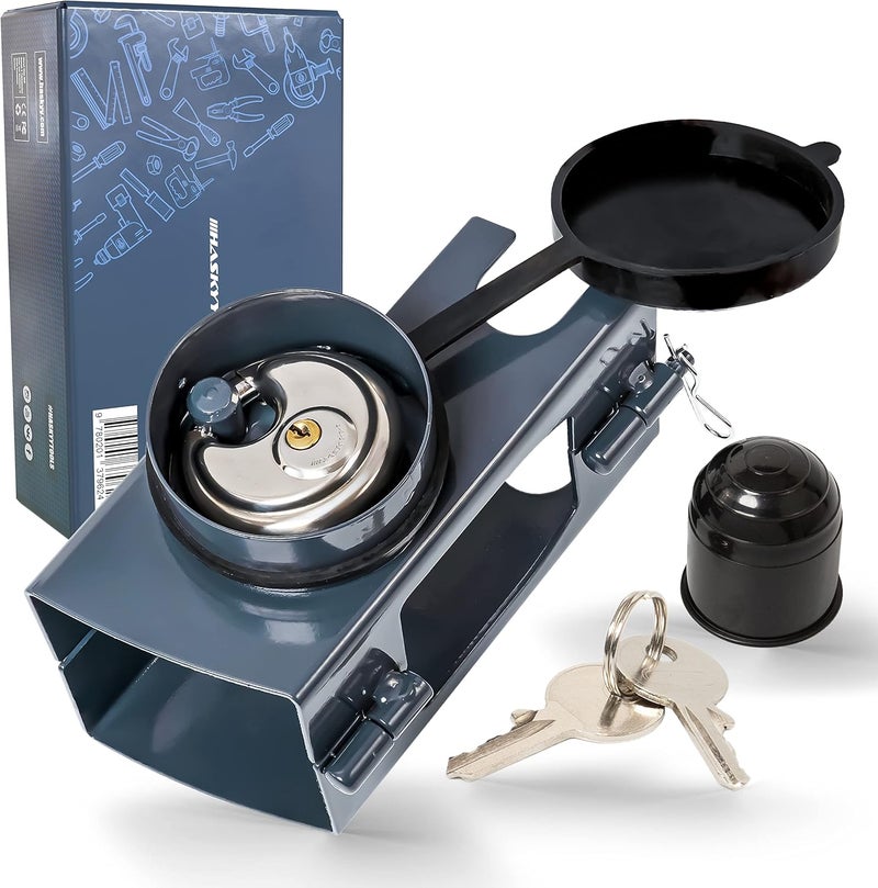 HASKYY Trailer Lock Anti-Theft Box Lock – Complete Set – Includes Round Lock and Protective Cap – Drawbar Lock - Image 1