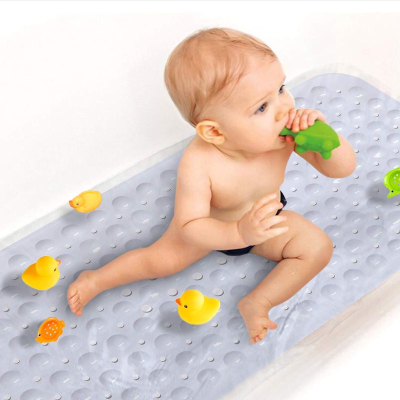 Sheepping Baby Bath Mat Non Slip Extra Long Bathtub Mat for Kids 40 X 16 Inch  Eco Friendly Bath Tub Mat with 200 Big Suction CupsMachine Washable Shower Mat White
