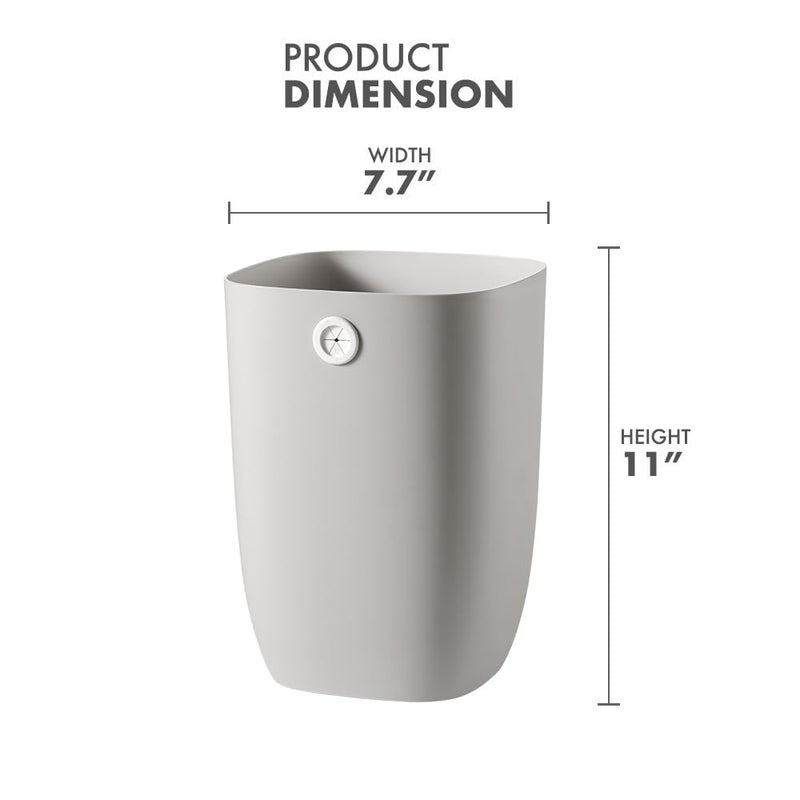 mingol Bathroom Trash Can, Plastic Rectangular Garbage Can with Trash Liner Holder for Bedroom, Living Room, Small Indoor Waste Basket, 7L, Grey - Image 2