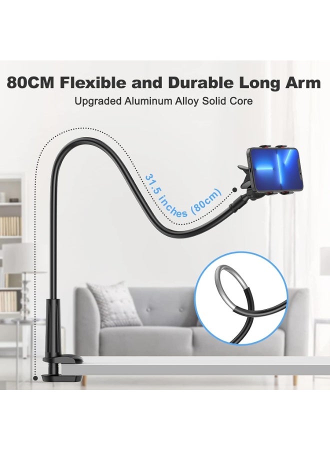 MUNTAQI Universal Phone Holder – 360° Flexible Long Arm Gooseneck Stand, Adjustable Clamp Mount for Bed Desk Table, Compatible with 3.5"-6.5" Smartphones iPhone Samsung Android Devices - Image 3
