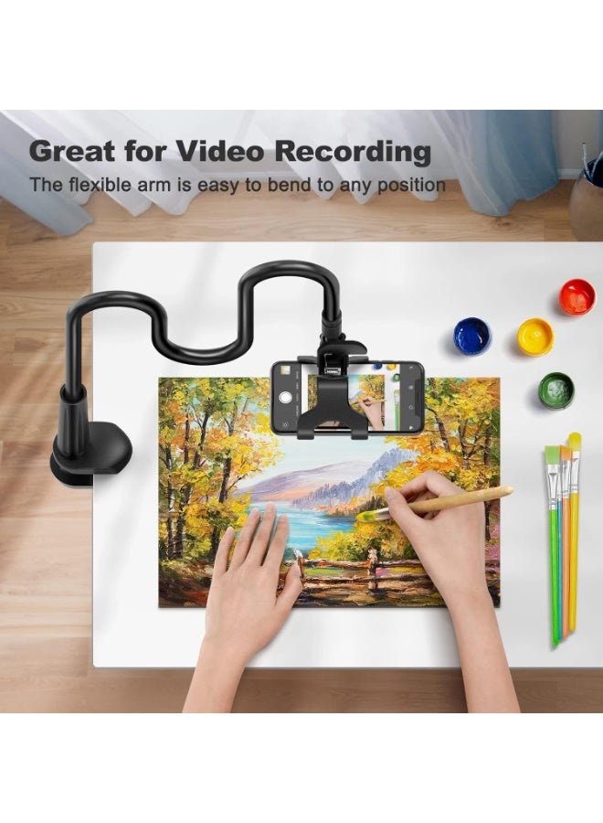 MUNTAQI Universal Phone Holder – 360° Flexible Long Arm Gooseneck Stand, Adjustable Clamp Mount for Bed Desk Table, Compatible with 3.5"-6.5" Smartphones iPhone Samsung Android Devices - Image 4