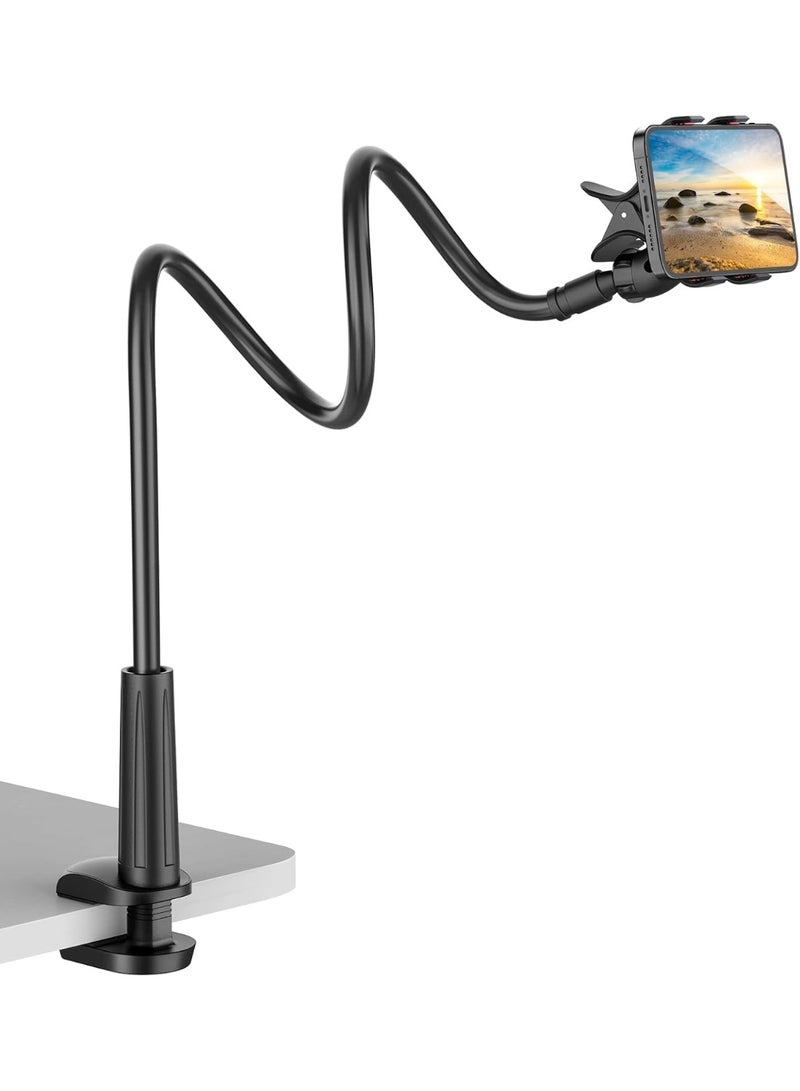 MUNTAQI Universal Phone Holder – 360° Flexible Long Arm Gooseneck Stand, Adjustable Clamp Mount for Bed Desk Table, Compatible with 3.5"-6.5" Smartphones iPhone Samsung Android Devices - Image 1