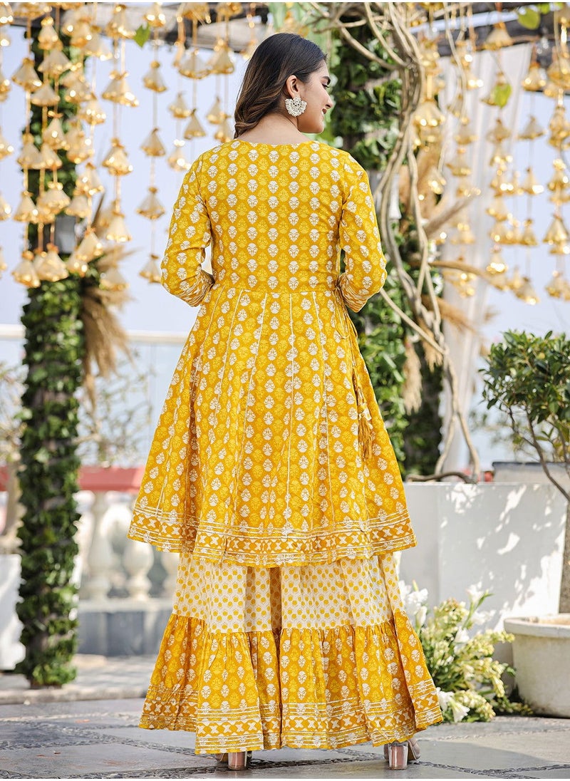 Swadesh Souq طقم شارايا كورتا شيكانكاري قطني أنيق باللون الأصفر مع دوباتا  - Image 2