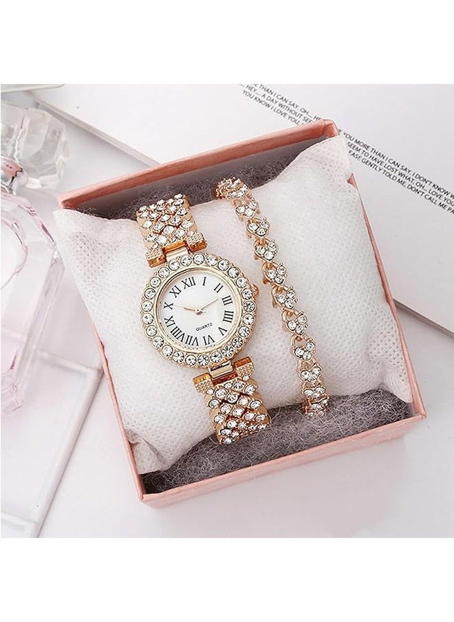general Rose Gold Ladies Wristwatch and Bracelet Set, Exquisite and Luxury Diamond Watch for Women - Image 1