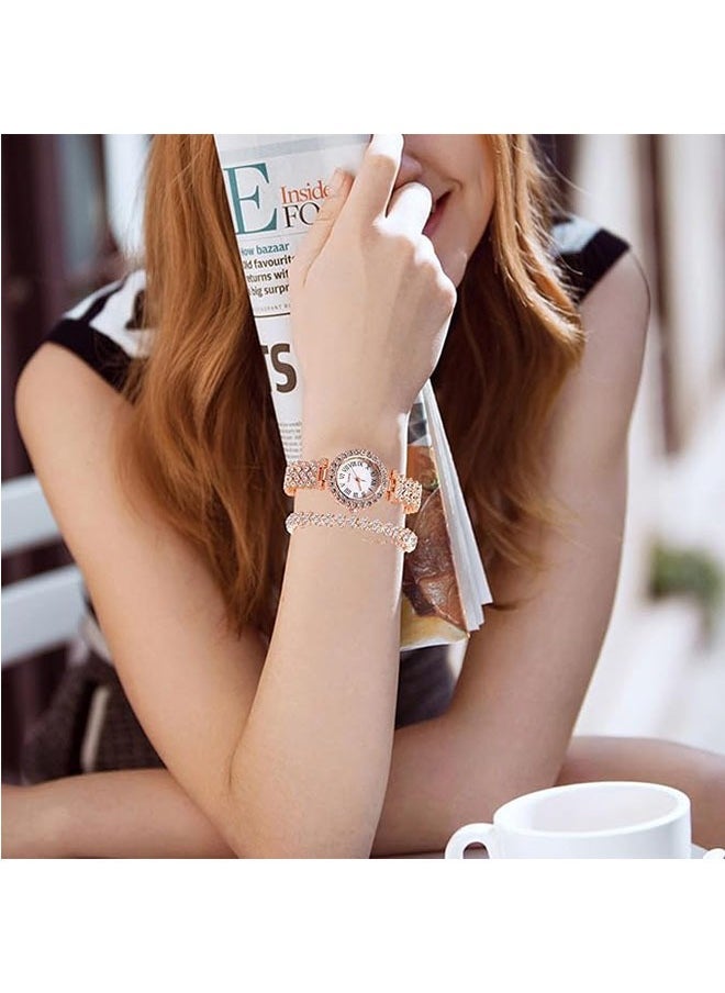 general Rose Gold Ladies Wristwatch and Bracelet Set, Exquisite and Luxury Diamond Watch for Women - Image 2