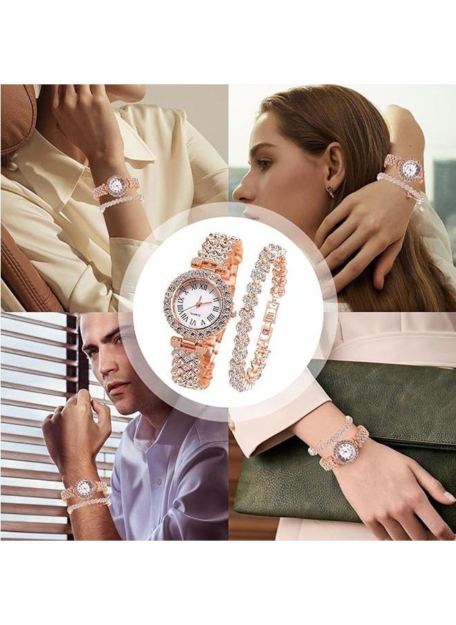 general Rose Gold Ladies Wristwatch and Bracelet Set, Exquisite and Luxury Diamond Watch for Women - Image 4