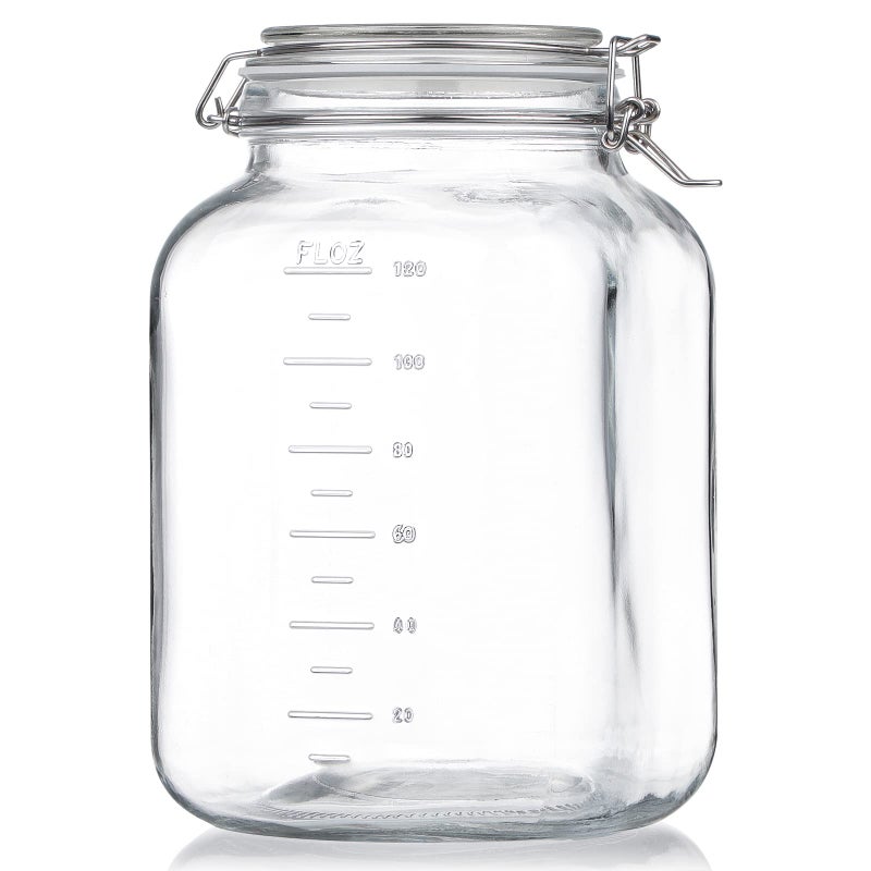 Folinstall 1 Gallon Square Super WideMouth Glass Jars with Airtight Lids Glass Storage Jars with 2 Measurement Mark Sturdy Canning Jars with Large Capacity 4100 ML For Overnight Oats