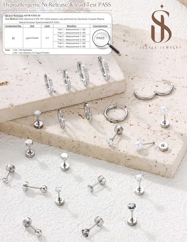 Jstyle Hypoallergenic Silver Stud Hoop Earrings for Women Small Flat Back Surgical Stainless Steel Earrings for Sensitive Ears Trendy Silver Hoops Cartilage Earring Stack Set Multiple Piercing Jewelry - Image 3