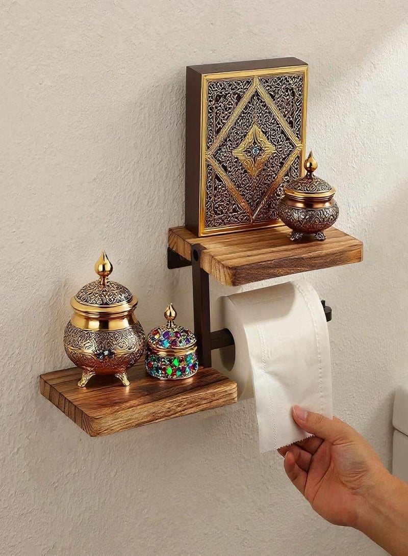 NayZaan Wall-Mounted Toilet Roll Holder, Wooden Black Tissue Holder Bathroom Accessory, Secure Installation With Wall Plugs. Suitable For Bathrooms, Kitchens, Toilets, Outdoor Spaces, Country Estates, And Farms. Ideal For Holding Tissues, Mobile Phones, Personal Items, And Toilet Rolls - Image 1