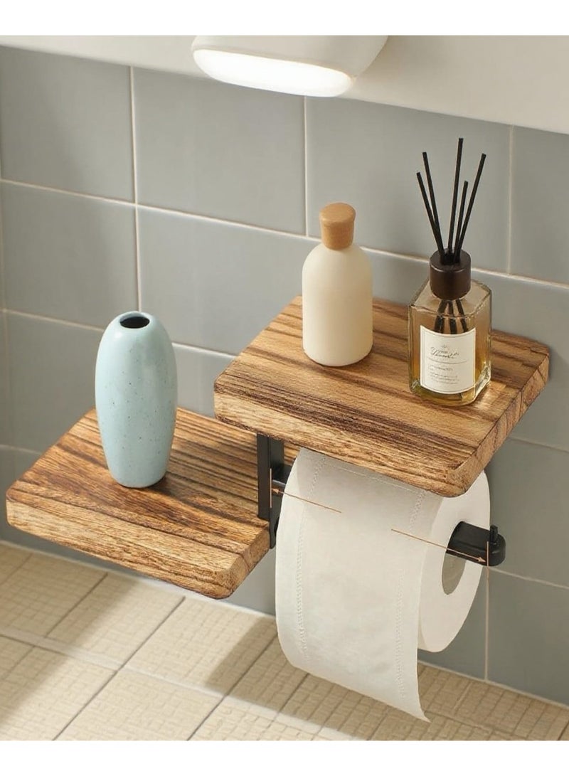 NayZaan Wall-Mounted Toilet Roll Holder, Wooden Black Tissue Holder Bathroom Accessory, Secure Installation With Wall Plugs. Suitable For Bathrooms, Kitchens, Toilets, Outdoor Spaces, Country Estates, And Farms. Ideal For Holding Tissues, Mobile Phones, Personal Items, And Toilet Rolls - Image 5