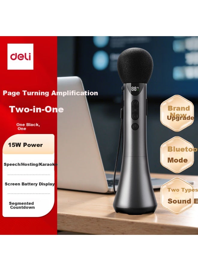 Deli W High Power Karaoke Microphone Speaker Handheld Microphone Wireless Mini Bee Amplifier Teacher Special Speaker Teaching Tour Guide Speech Microphone Black - Image 1