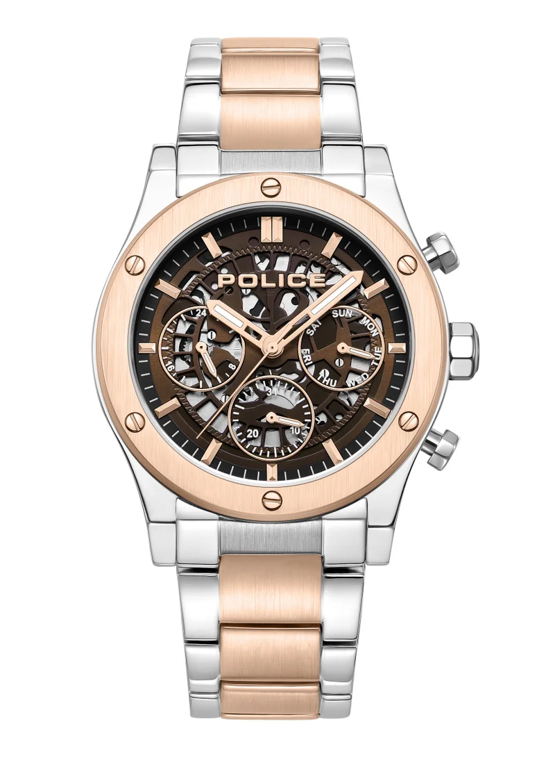 بوليس Knotty Quartz Men's Multifunction Watch with Two-toned Silver & Rose Gold Bracelet, 42x50mm