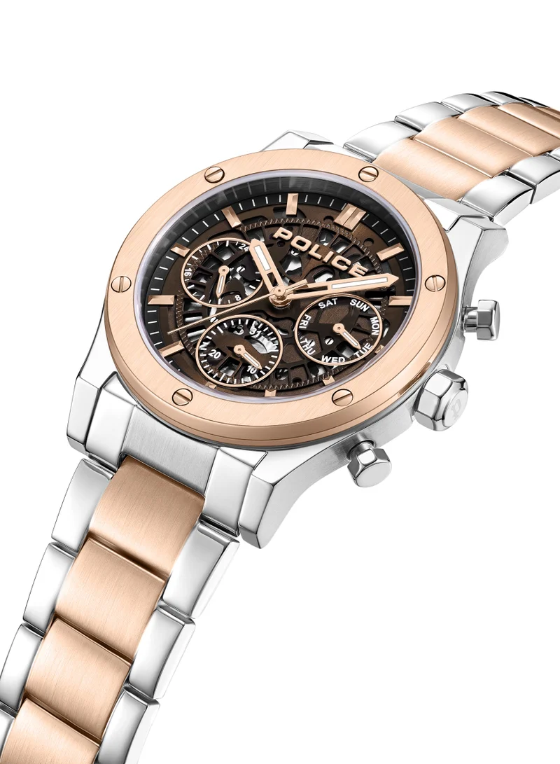 بوليس Knotty Quartz Men's Multifunction Watch with Two-toned Silver & Rose Gold Bracelet, 42x50mm