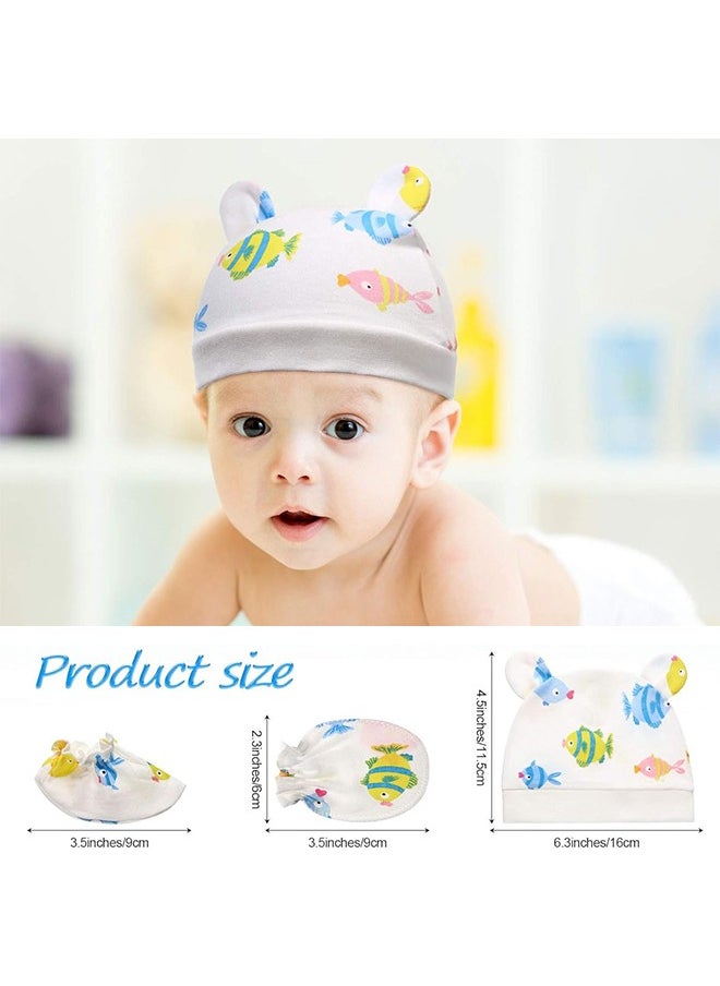 Generic 9Pcs Newborn Cap Mitten Sock, Including 3 Pieces Newborn Hats, 3 Pairs Baby No Scratch Mittens Gloves and 3 Pairs Infant Socks for 0-6 Months Unisex Baby Boys Girls Set Multicoloured  - Image 4