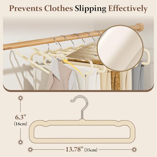 UEAKPIC Velvet Felt Pants Hangers 30 Pack – Heavy Duty Space Saving Clothes Hangers with 360° Swivel Hook, Non-Slip Thin Design for Suits, Shirts, Coats, Dresses – Includes 30 Hooks (Ivory) - Image 4