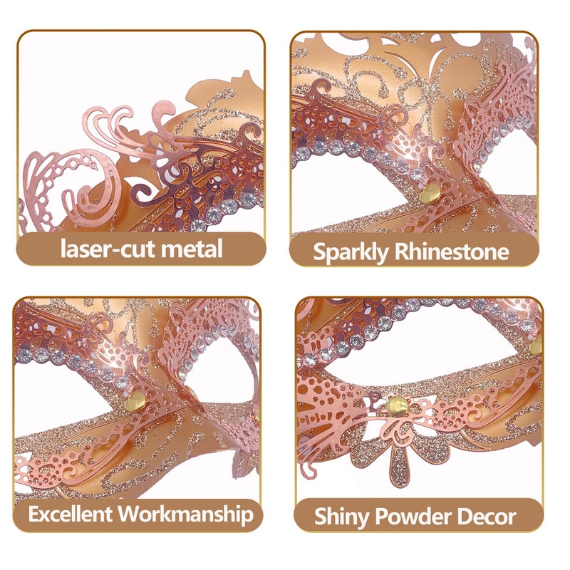 Geek-M Women/Men Masquerade Metal Masks Venetian Halloween Costume Mask Mardi Gras Mask (Rose Gold) - Image 5