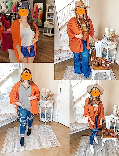 Yekaty Women's Open Front Plus Size Kimonos Lightweight Summer Cardigans Orange Dressy Jackets - Image 5