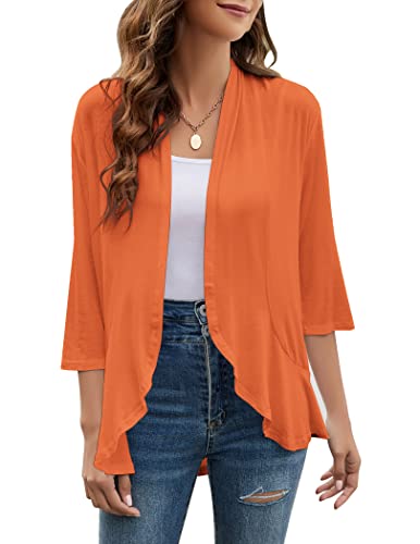 Yekaty Women's Open Front Plus Size Kimonos Lightweight Summer Cardigans Orange Dressy Jackets - Image 1