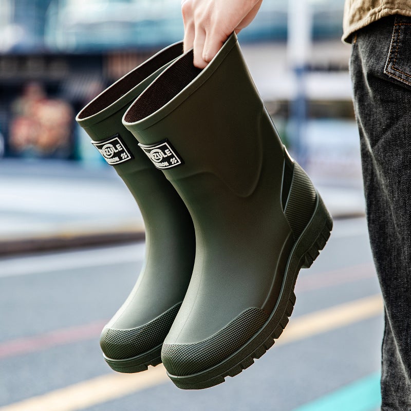 2026 German-Style Pvc Mid-Calf Rain Boots For Men, Waterproof Ankle Rain Boots, Work Water Boots, Rubber Shoes For Fishing - Image 1