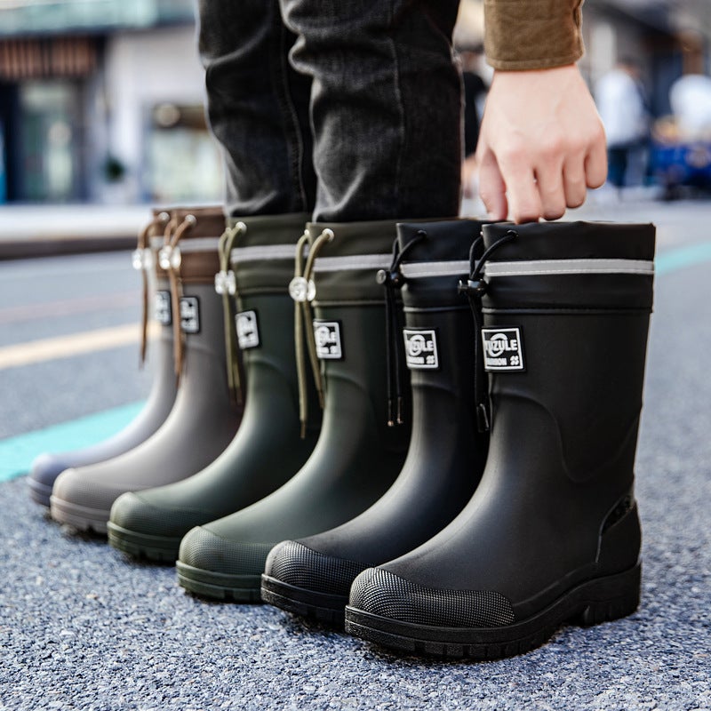 2026 German-Style Pvc Mid-Calf Rain Boots For Men, Waterproof Ankle Rain Boots, Work Water Boots, Rubber Shoes For Fishing - Image 3