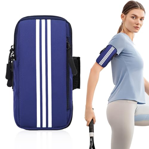 Optifit® Waterproof Phone Armband Arm Holder for Running, Jogging, Hiking Anti-Slip, Breathable with Adjustable Elastic Strap, Zipper Pocket for Keys & Earbuds, Fits Up to 6.7'' Smartphone, Blue - Image 1