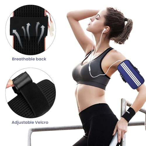 Optifit® Waterproof Phone Armband Arm Holder for Running, Jogging, Hiking Anti-Slip, Breathable with Adjustable Elastic Strap, Zipper Pocket for Keys & Earbuds, Fits Up to 6.7'' Smartphone, Blue - Image 4
