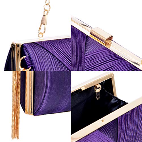 zebrum Womens Evening Clutch Bag Designer Evening Handbag Hand Bag,Lady Party Wedding Clutch Purse (Elegant Tassel-Purple) - Image 5