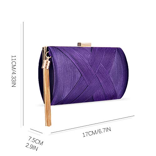 zebrum Womens Evening Clutch Bag Designer Evening Handbag Hand Bag,Lady Party Wedding Clutch Purse (Elegant Tassel-Purple) - Image 2