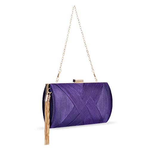 zebrum Womens Evening Clutch Bag Designer Evening Handbag Hand Bag,Lady Party Wedding Clutch Purse (Elegant Tassel-Purple) - Image 4