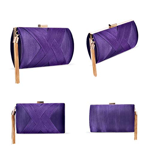 zebrum Womens Evening Clutch Bag Designer Evening Handbag Hand Bag,Lady Party Wedding Clutch Purse (Elegant Tassel-Purple) - Image 3