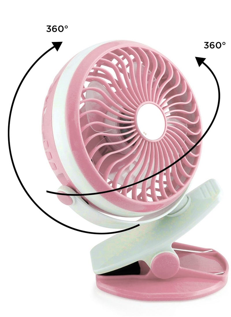 LC - Cooling Fan 360 Degree Rotation Portable with Position available; Stand, Hang & Clip  Rechargeable Battery Powered With USB Connector - Image 1