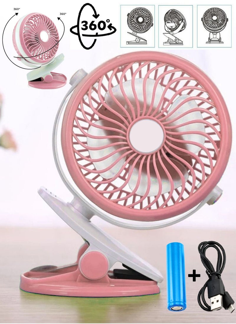 LC - Cooling Fan 360 Degree Rotation Portable with Position available; Stand, Hang & Clip  Rechargeable Battery Powered With USB Connector - Image 1